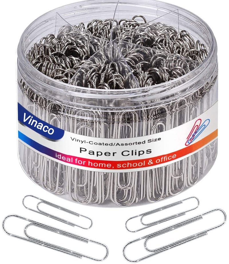 Vinaco Paper Clips Non Skid, 500PCS Medium and Jumbo Paper Clips (1.3 inch & 2.0 inch), Durable & Rustproof, Coated Paperclip Great for Office School and Personal Use - Image 1